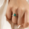 925 Sterling Silver 2CT. Micropave Oval Green Diamond Engagement Ring Hidden Halo - Image 5