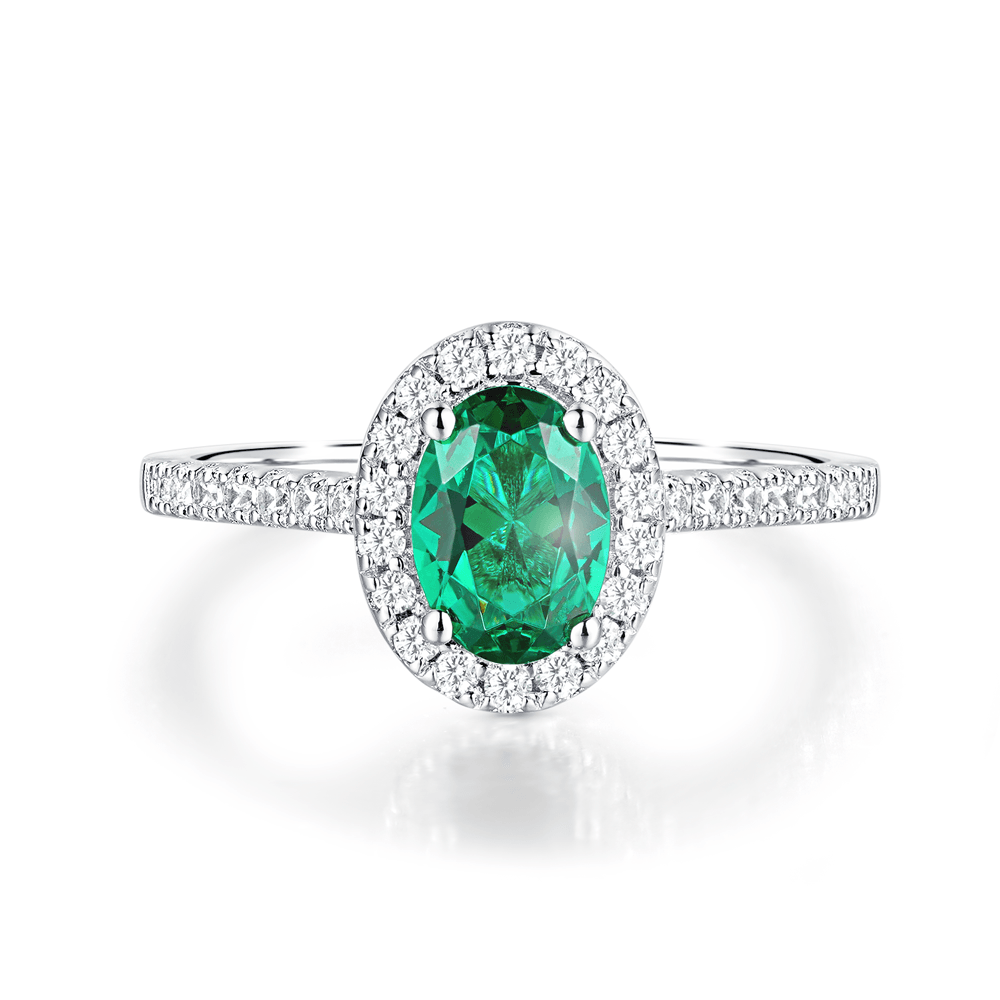 925 Sterling Silver 2CT. Oval Emerald Classic Halo Ring