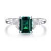 925 Sterling Silver 2CT. Petite Emerald Cut Emerald Diamond Ring