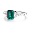 925 Sterling Silver 2CT. Petite Emerald Cut Emerald Diamond Ring - Image 2