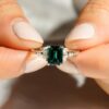 925 Sterling Silver 2CT. Petite Emerald Cut Emerald Diamond Ring - Image 5