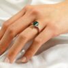 925 Sterling Silver 2CT. Petite Emerald Cut Emerald Diamond Ring - Image 6