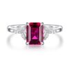 925 Sterling Silver 2CT. Petite Emerald Cut Ruby Diamond Ring