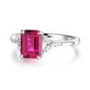 925 Sterling Silver 2CT. Petite Emerald Cut Ruby Diamond Ring - Image 2