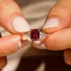 925 Sterling Silver 2CT. Petite Emerald Cut Ruby Diamond Ring - Image 6