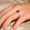 925 Sterling Silver 2CT. Petite Emerald Cut Ruby Diamond Ring - Image 7