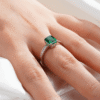 925 Sterling Silver 2CT. Petite Micropave Emerald Cut Emerald Ring - Image 14