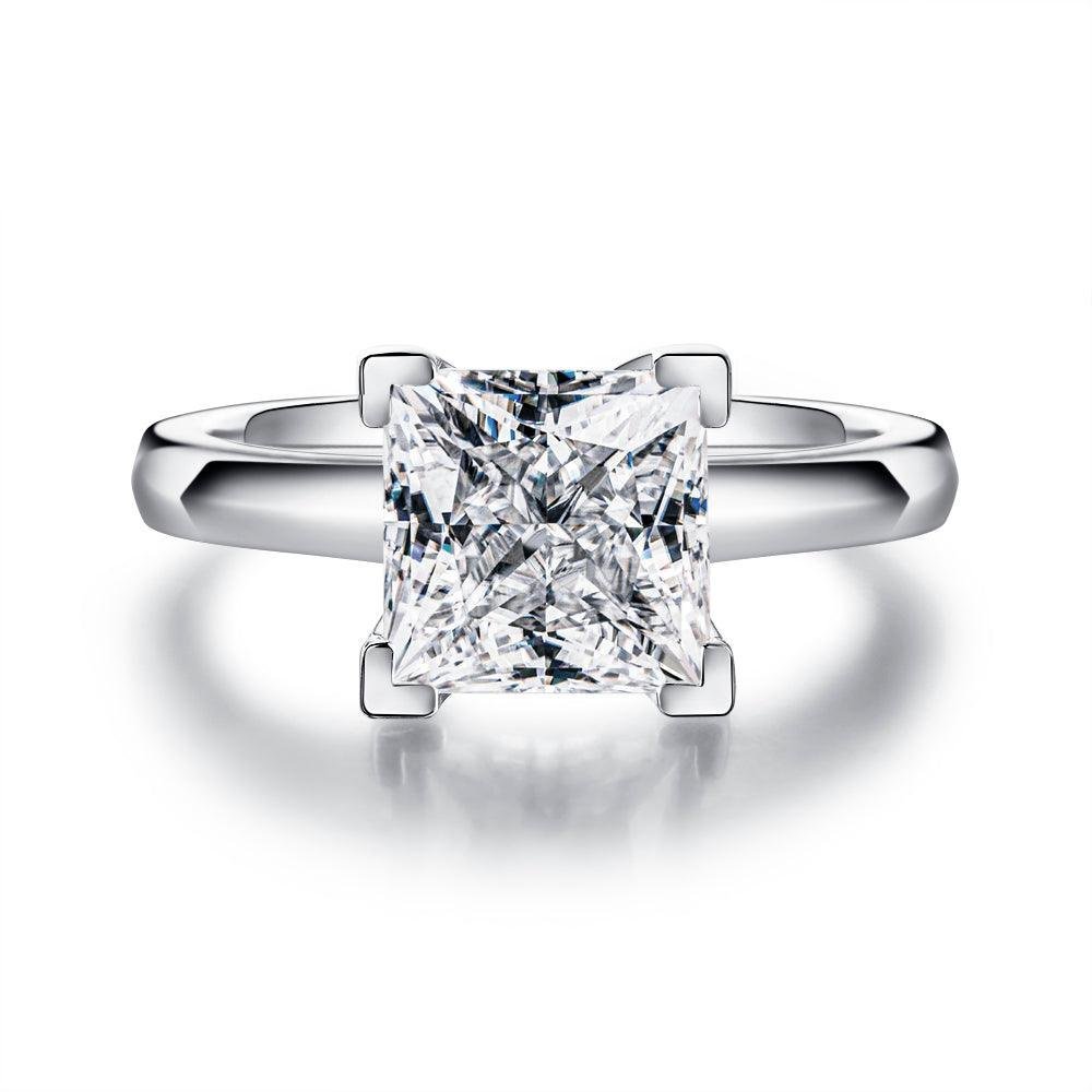 925 Sterling Silver 2CT. Princess Cut Diamond Engagement Ring Hidden Sapphires