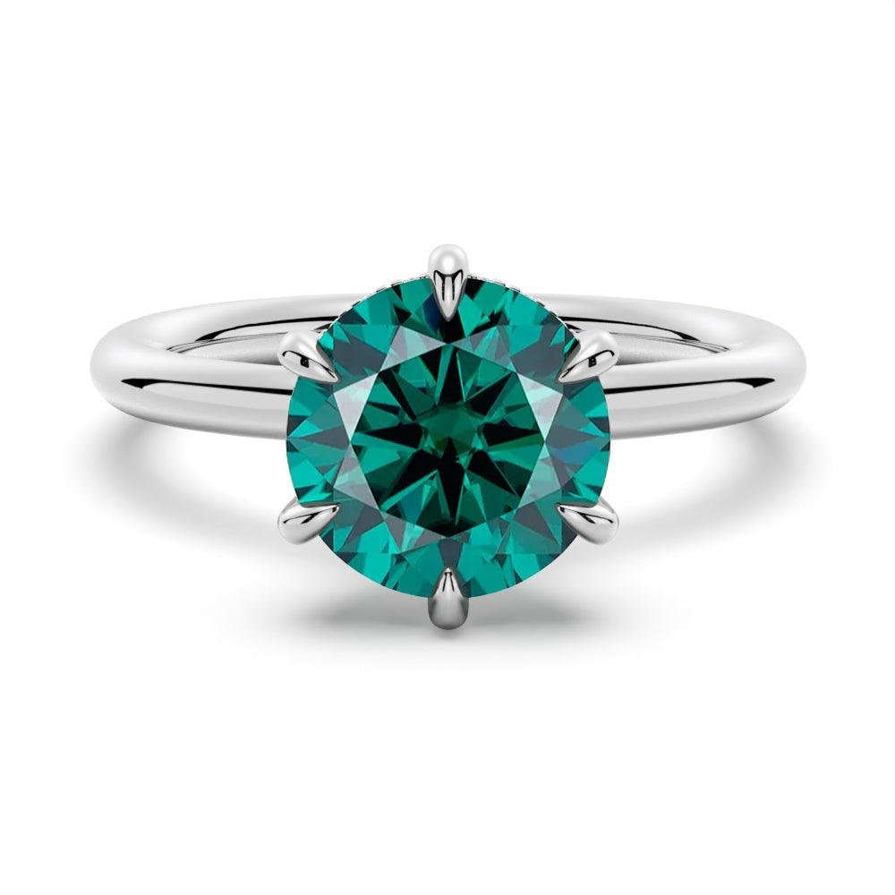 925 Sterling Silver 2CT. Six Prong Solitaire Green Diamond Engagement Ring Hidden Halo