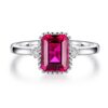 925 Sterling Silver 2CT. Unique Design Three Stone Ruby Ring