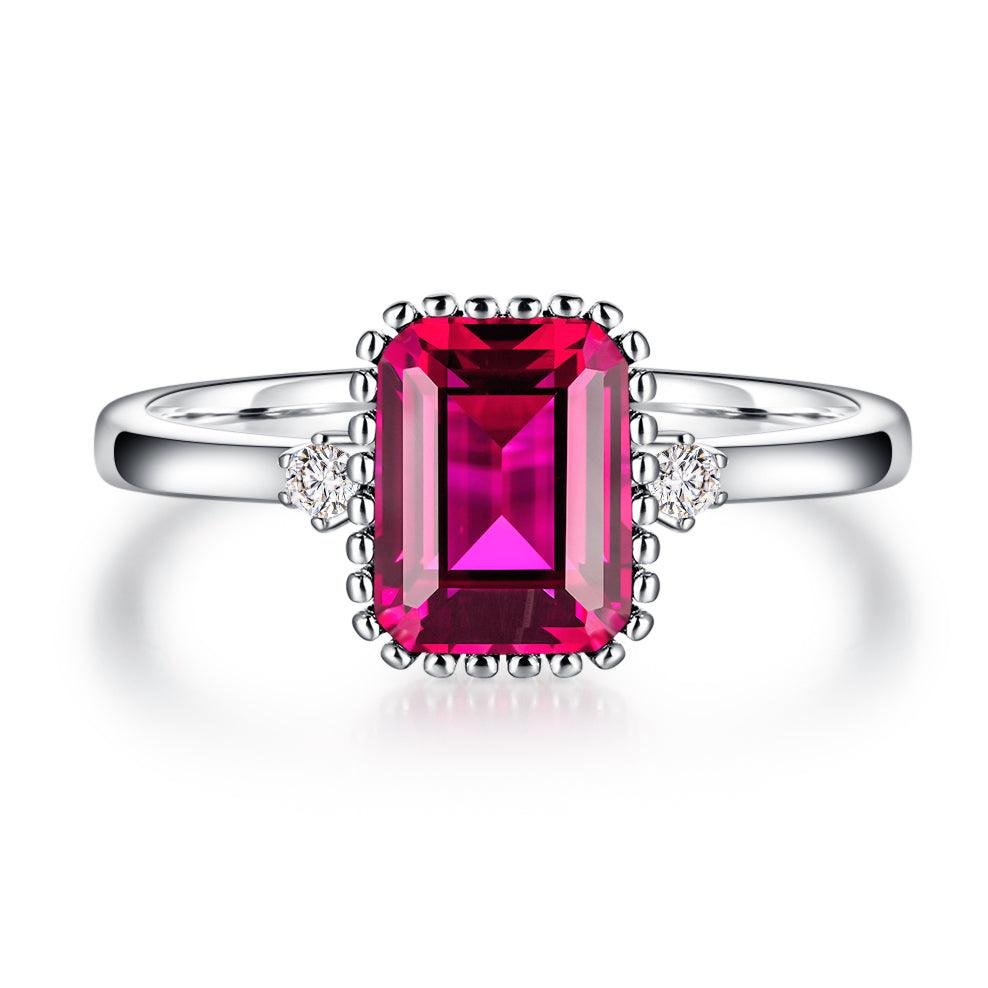 925 Sterling Silver 2CT. Unique Design Three Stone Ruby Ring