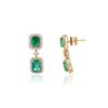 925 Sterling Silver 3.77CT Emerald and Halo Diamond Dangle Earrings - Image 3