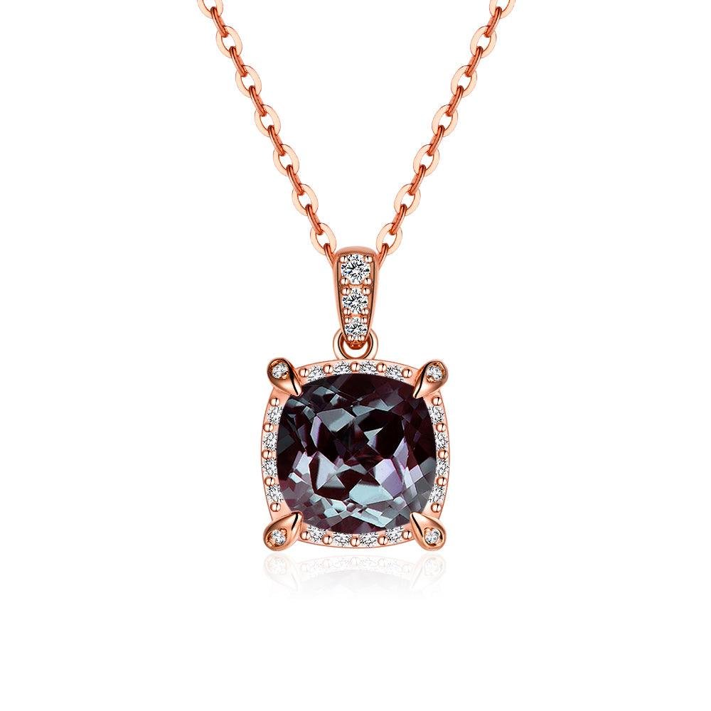 925 Sterling Silver 3CT. Cushion Cut Alexandrite Diamond Pave Pendant