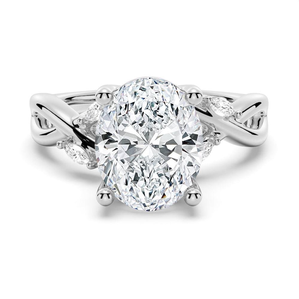 925 Sterling Silver 3CT. Twist Vine Oval Shaped Diamond Engagement Ring