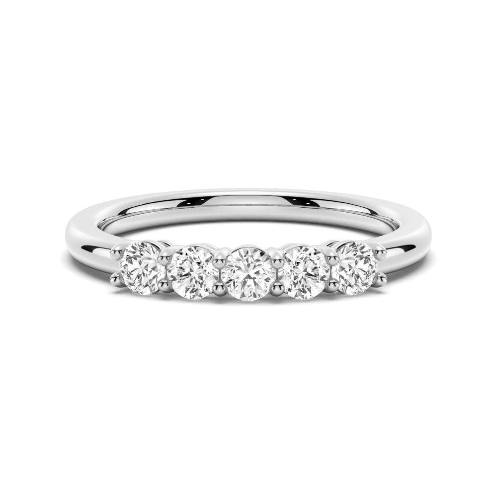 925 Sterling Silver 3MM 5 Stone Shared Prong Diamond Anniversary Band