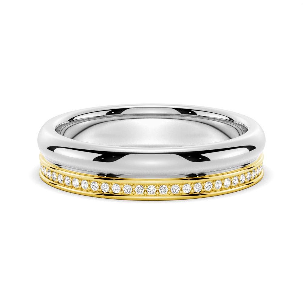 925 Sterling Silver 4.2MM Polished Finish Two Tone Diamond Wedding Band Pave Edge