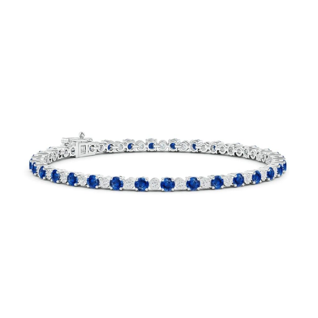 925 Sterling Silver 4.8CT. Sapphire and Brilliant Diamond Tennis Bracelet