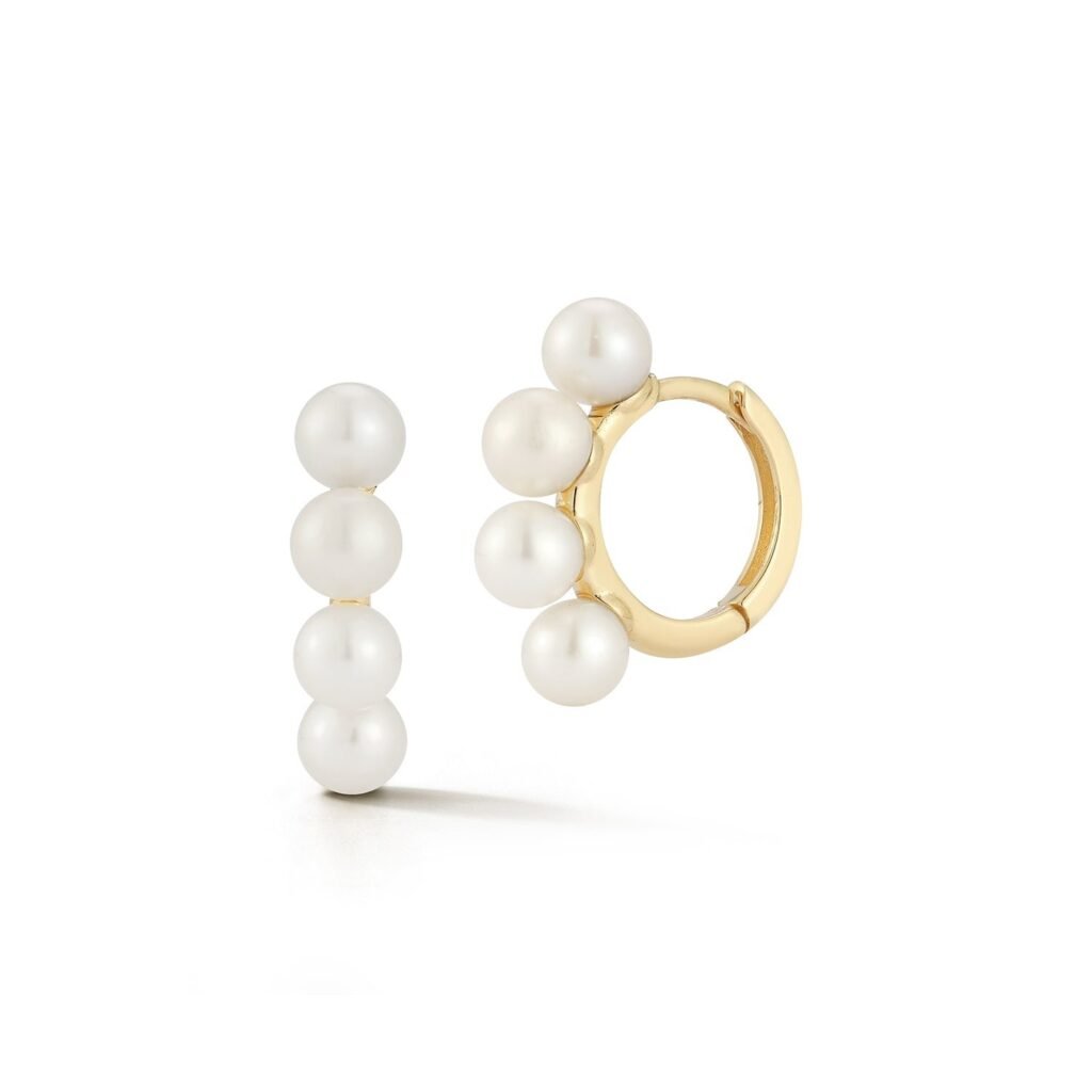 925 Sterling Silver 4 Point Pearl Hoop Earrings