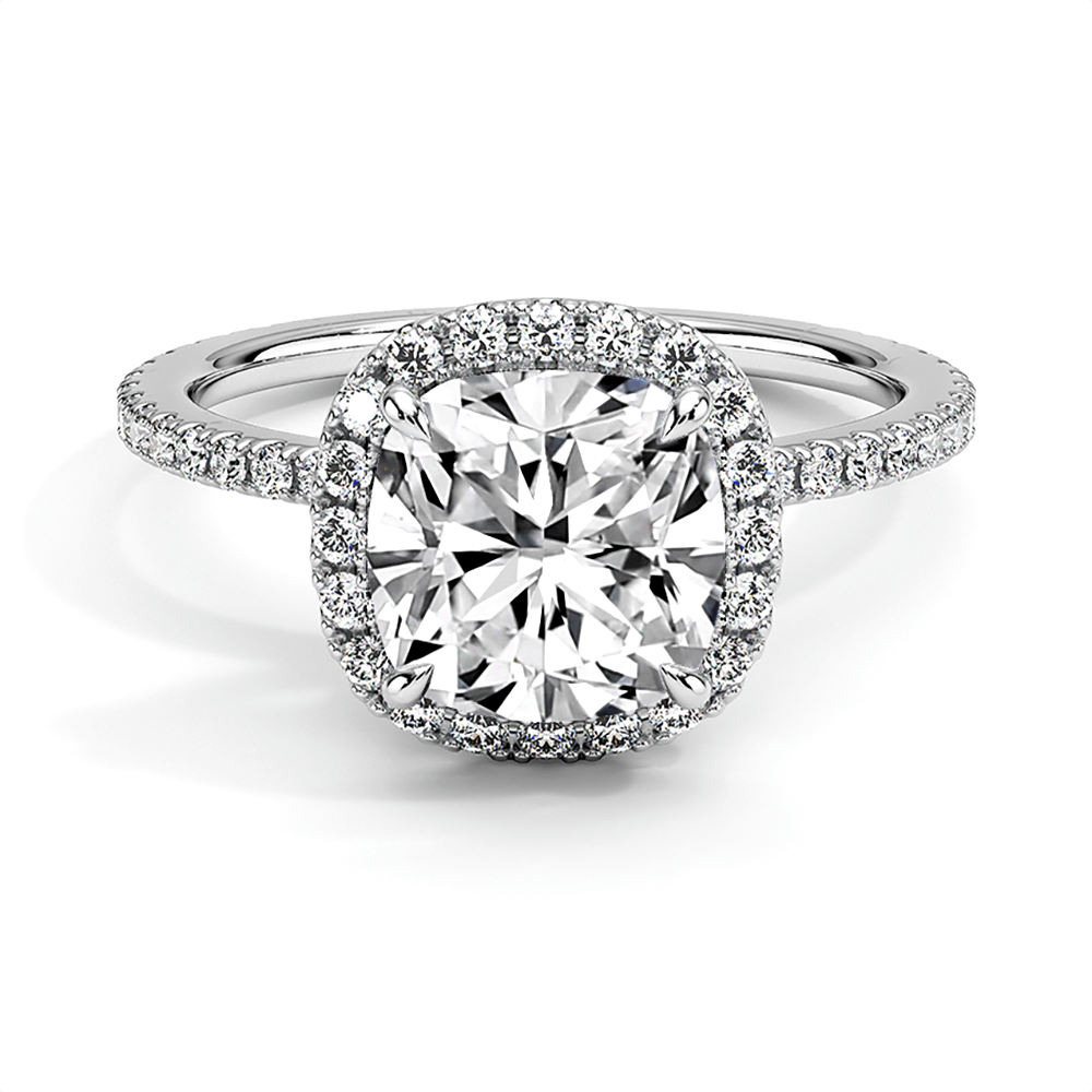 925 Sterling Silver 4 Prong Halo Cushion Cut Diamond Engagement Ring