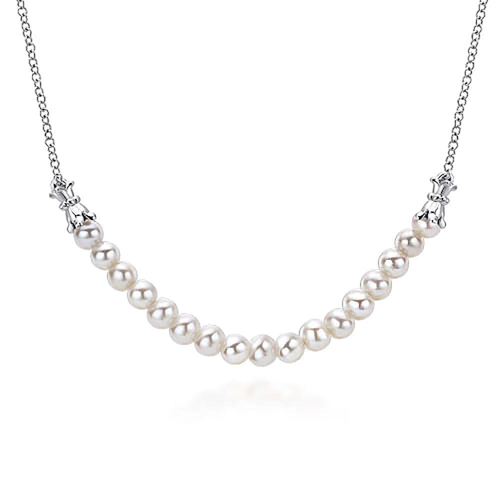 925 Sterling Silver 4MM Freshwater Cultured Pearl String Bar Necklace
