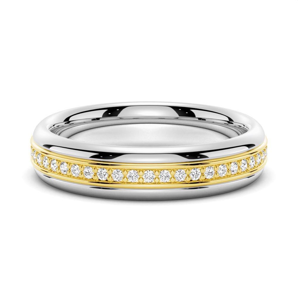 925 Sterling Silver 5.1MM Rotatable Two Tone Round Diamond Men Eternity Wedding Band