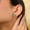 Gold-plated sterling silver stud earrings with malachite stones