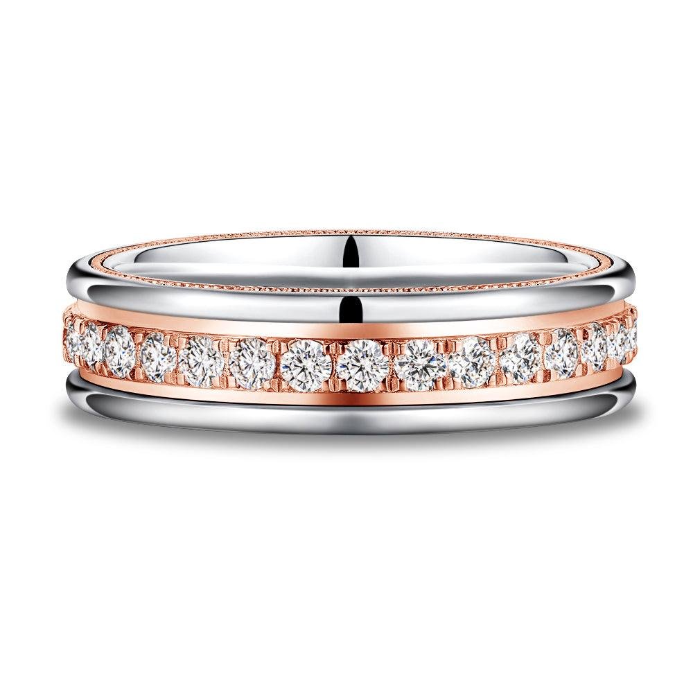 925 Sterling Silver 5.6MM Two Tone Round Diamond Men Eternity Wedding Band