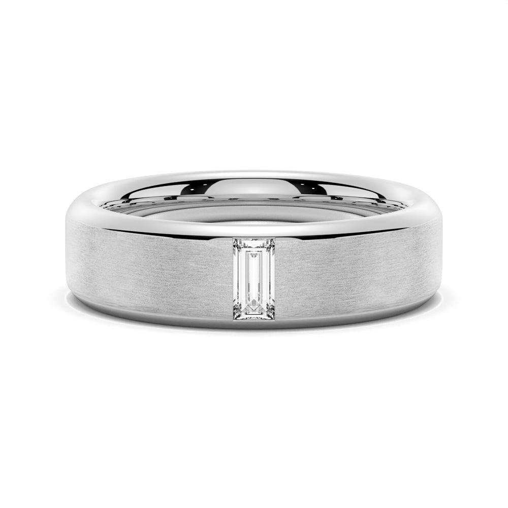 925 Sterling Silver 5.7MM Satin Finish Emerald Cut Diamond Men Wedding Band