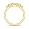 Balanced ring design with round stones across the band
