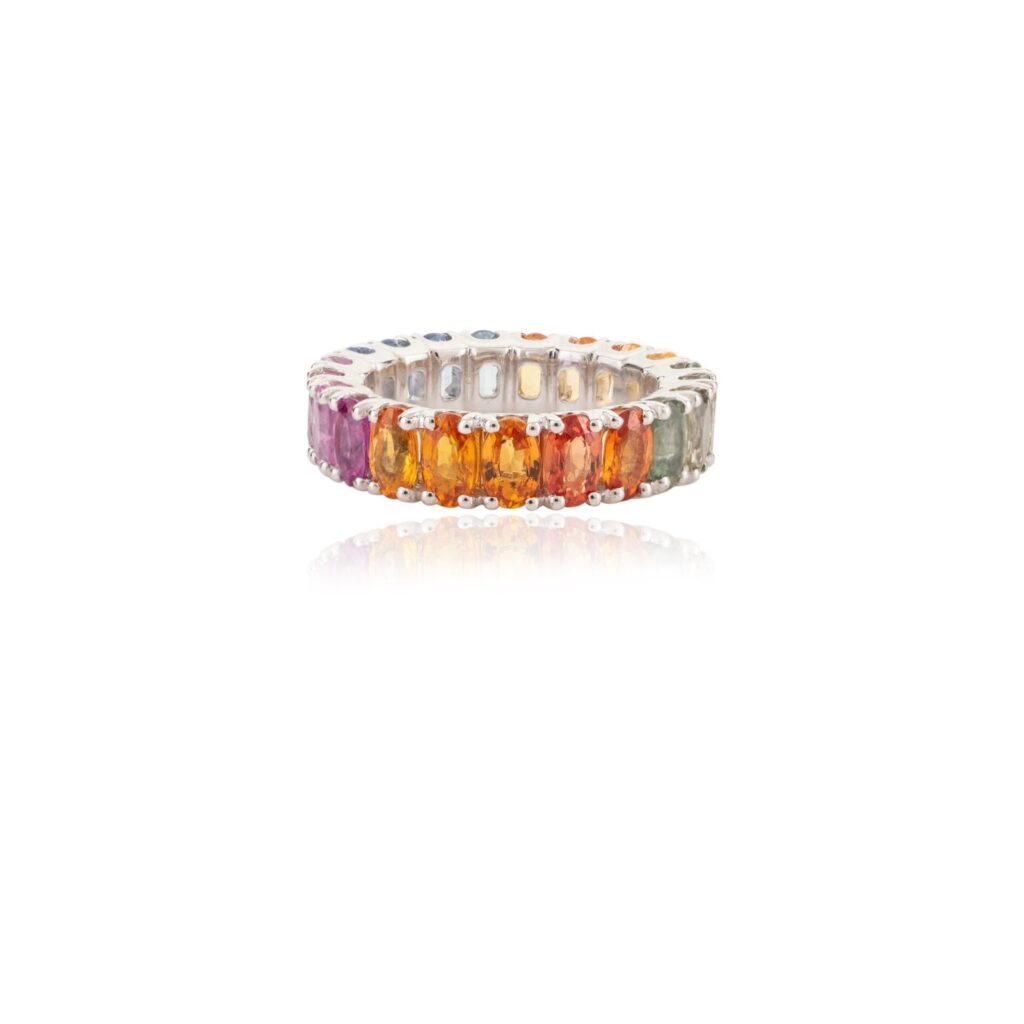 925 Sterling Silver 6.54 CTW Multi Sapphire Eternity Band Ring