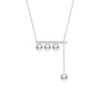 925 Sterling Silver 6MM Freshwater Cultured Pearl Balance Beam Diamond Necklace Pave