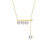 925 Sterling Silver 6MM Freshwater Cultured Pearl Balance Beam Diamond Necklace Pave - Image 3
