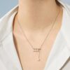 925 Sterling Silver 6MM Freshwater Cultured Pearl Balance Beam Diamond Necklace Pave - Image 4
