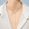 925 Sterling Silver 6MM Freshwater Cultured Pearl Balance Beam Diamond Necklace Pave - Image 5