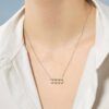 925 Sterling Silver 6MM Freshwater Cultured Pearl Balance Beam Diamond Necklace Pave - Image 6
