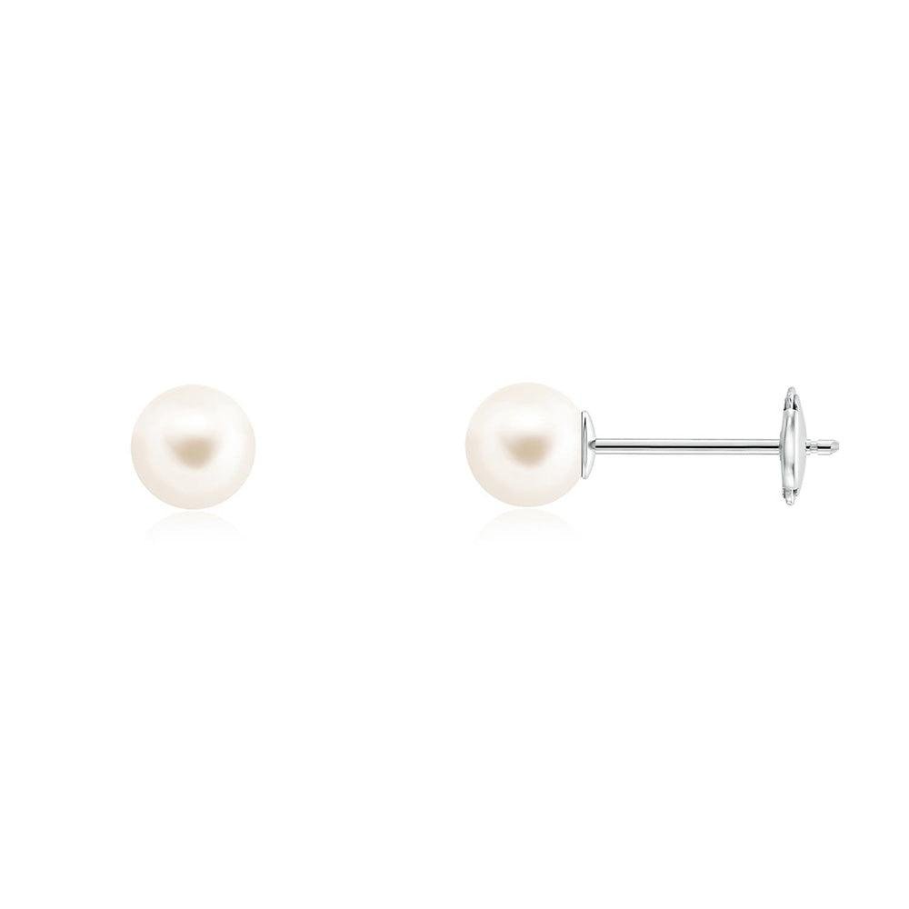 925 Sterling Silver 6MM Solitaire Freshwater Cultured Pearl Stud Earrings