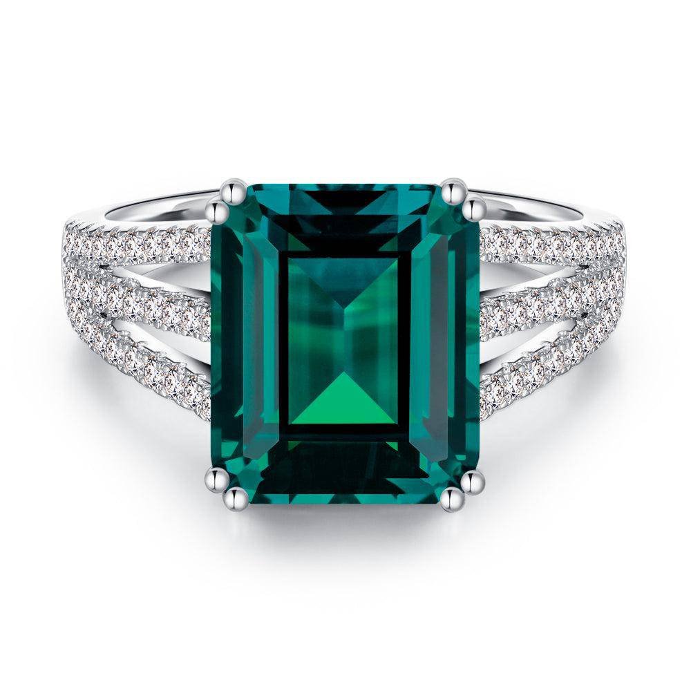 925 Sterling Silver 7.5CT. Three Split Band Emerald Ring