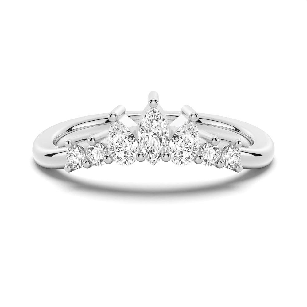 925 Sterling Silver 7 Stone Pear Shaped and Round Diamond Anniversary Wedding Band