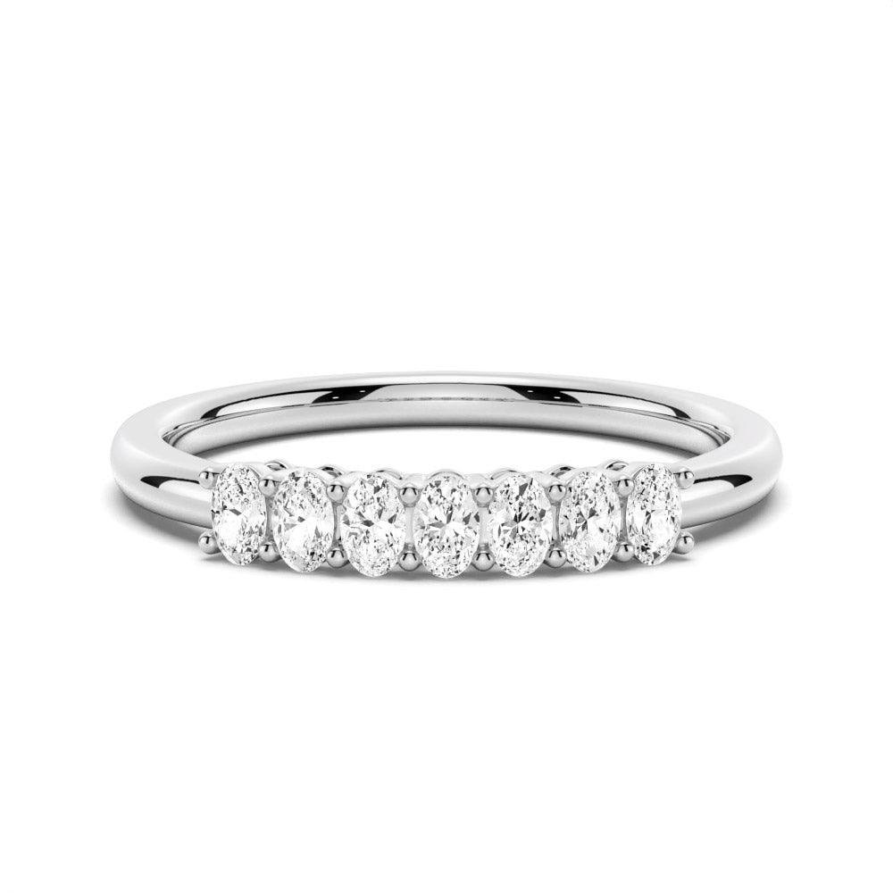 925 Sterling Silver 7 Stone Shared Prong Oval Cut Diamond Wedding Band