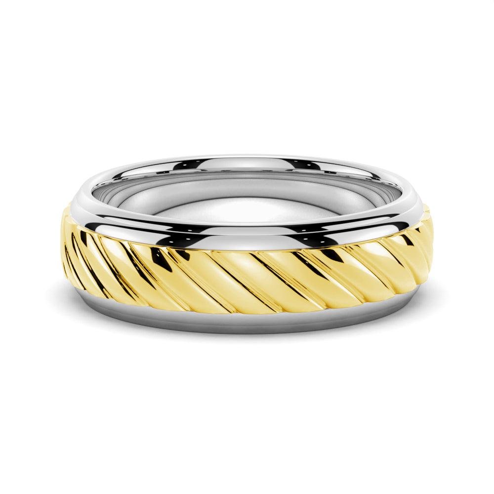 925 Sterling Silver 7MM Two Tone Carved Men Wedding Band