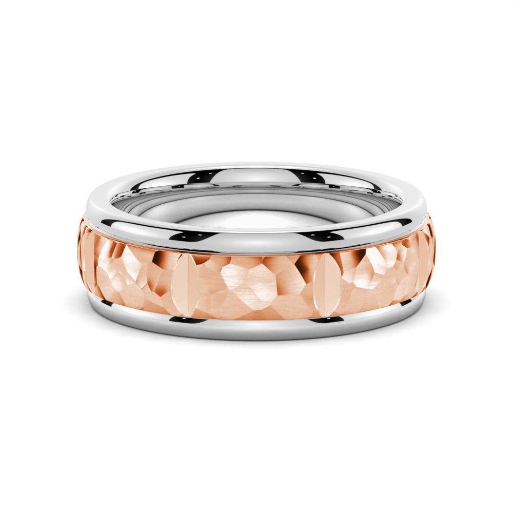 925 Sterling Silver 7MM Two Tone Hammered Men Wedding Band