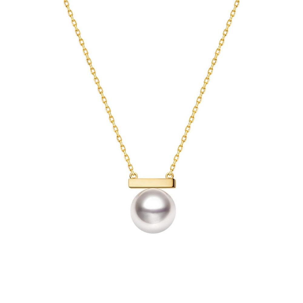 925 Sterling Silver 8MM Freshwater Cultured Pearl Balance Beam Necklace