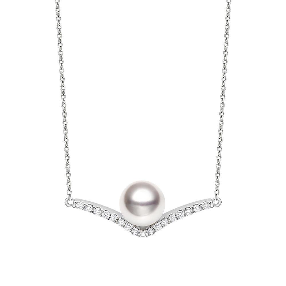 925 Sterling Silver 8MM Freshwater Cultured Pearl Chevron Necklace