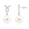 Sterling silver earrings with a ribbon design and freshwater pearl