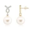 Pearl earrings featuring pavé detailing and polished silver finish