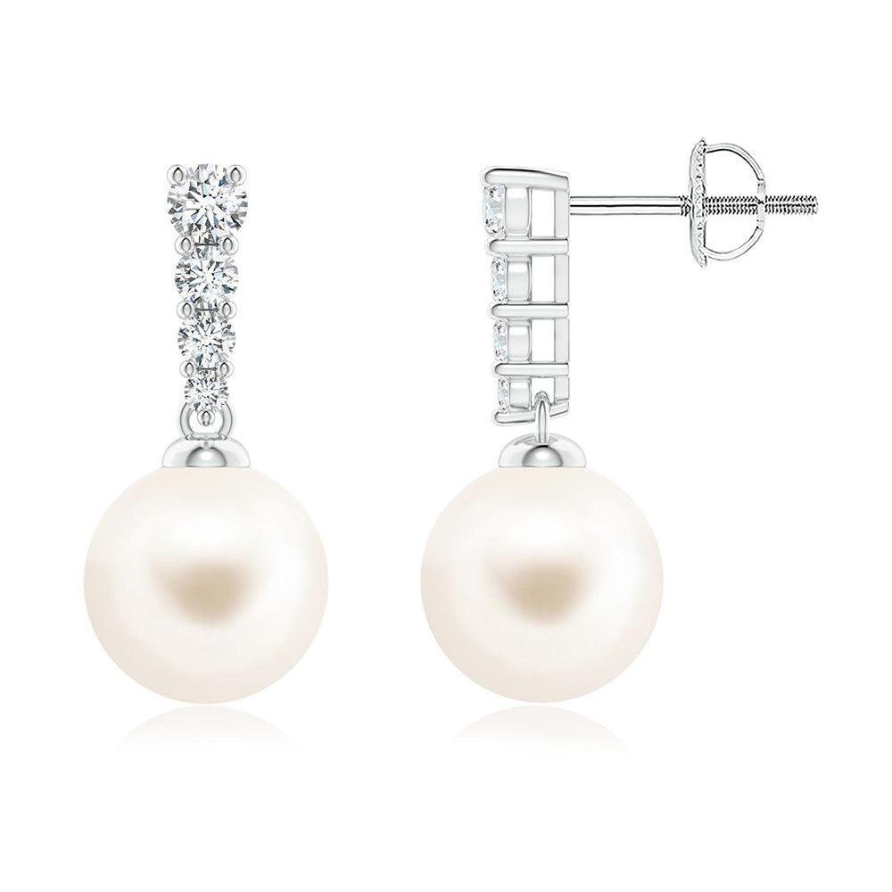 925 Sterling Silver 8MM Freshwater Cultured Pearl Earrings Graduated Diamond