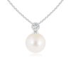 925 Sterling Silver 8MM Freshwater Cultured Pearl Pendant Bezel Set Diamond