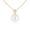 925 Sterling Silver 8MM Freshwater Cultured Pearl Pendant Bezel Set Diamond - Image 2
