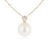 925 Sterling Silver 8MM Freshwater Cultured Pearl Pendant Bezel Set Diamond - Image 3