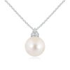 925 Sterling Silver 8MM Freshwater Cultured Pearl Pendant Trio Diamond
